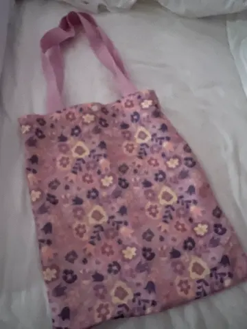 Pink floral canvas tote bag with long straps - light use