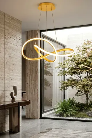 Modern Gold LED Loop Pendant Chandelier - Excellent Condition