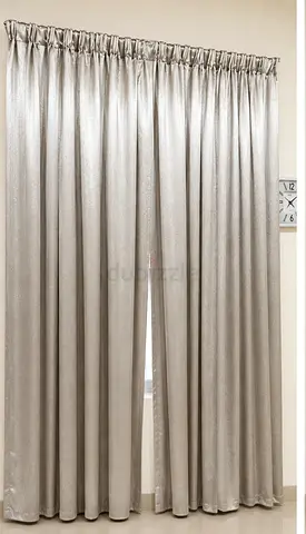 Pair of Full-Length Curtains — Silver Satin and Gold Patterned (2 panels)