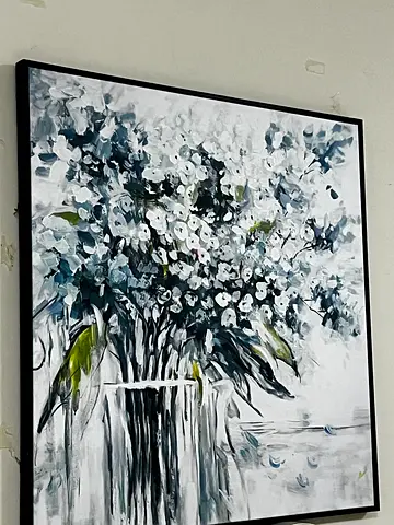 Large Framed Abstract Floral Painting - Neutral Tones