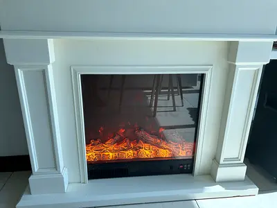 Large Electric Fireplace with White Wooden Mantel & Heater – AED 800