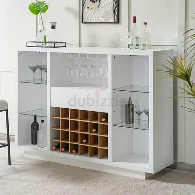Malacca White Bar Cabinet with Shelves – Modern Storage & Display Unit