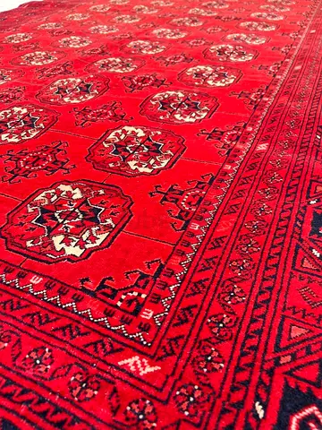Red original Bukhara -style Wool Rug — excellent  Condition, Large Size 2.00 by 3.00