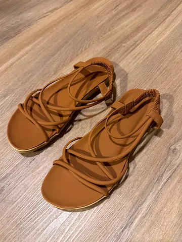Brown strappy flat sandals, fits for 39-40 size