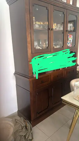 Solid Wood Display Cabinet / China Cabinet with Glass Doors - Dark Brown