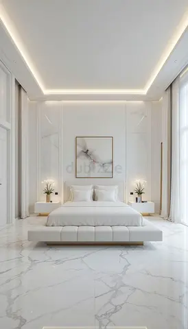 Minimalist modern white bed with floating-look