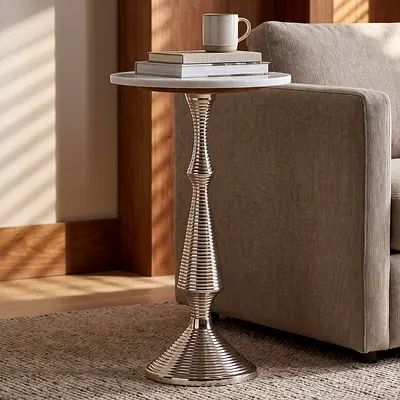 New Cavon Hana Genuine Marble Top Accent Table