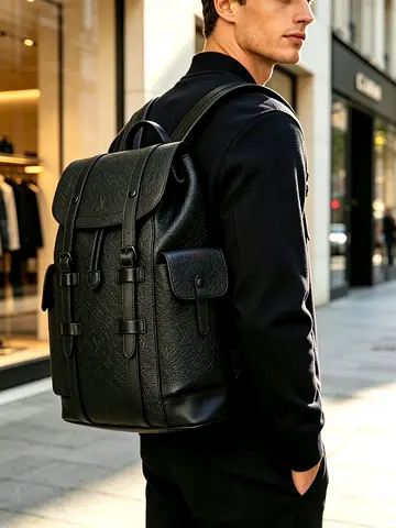 Black leather designer backpack — used, great condition