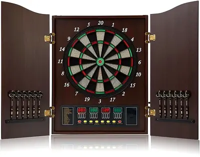 Electronic Dartboard Cabinet with Scoreboard and Steel Darts