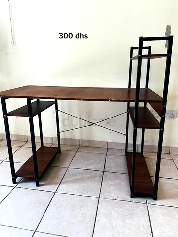 Wood and Metal Desk with Built-in Shelves - Good Condition