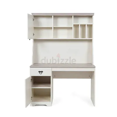 White Wooden Study Desk with Overhead Shelves and Cabinet  for sale free delivery