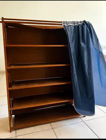 Wooden Shoe Rack / Shelving Unit with Curtain - Good Condition
