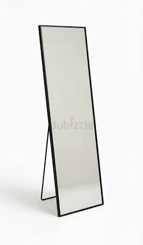 Full-length freestanding mirror with slim black metal frame
