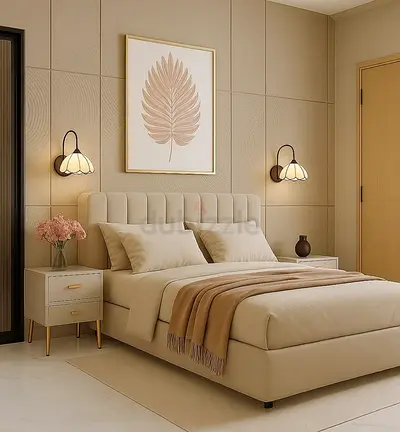 Stylish cozy 180*200 king size begei color upholstered bed
