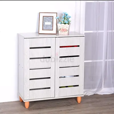 Compact Wooden Shoe Cabinet / Storage Cupboard - Light Grey