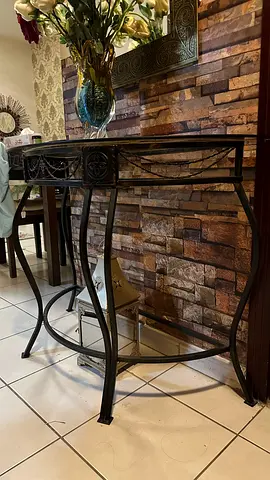 Metal Console Table with Decorative Scrollwork — Excellent Condition