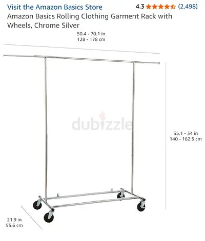 Adjustable Rolling Garment Rack / Clothes Rail with Wheels - Chrome
