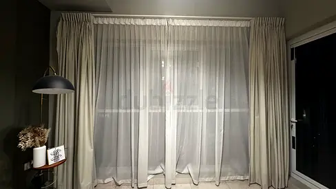 2 Full sets of cream blackout curtains with sheer liners - ready to hang