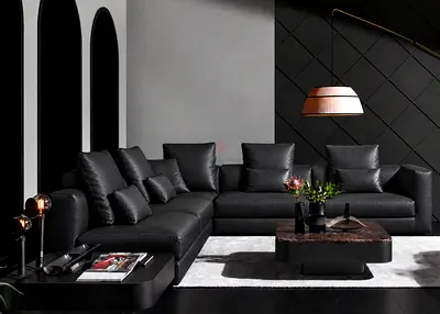 Black grain leather sofa modules // Vibieffe 845_Evo