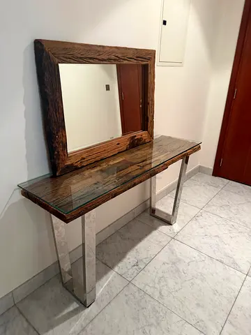 Solid Wood Console Table with Large Matching Mirror