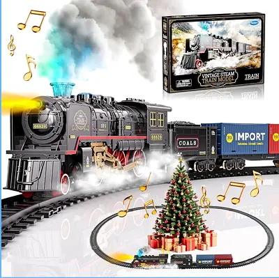 Vintage Electric Steam Train Set with Tracks- brand new (open box)