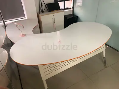 White Office table, kidney shape