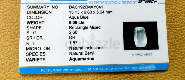 Natural Aquamarine 6.09 ct (Certified) - Rectangle Mixed Cut in silver pendant