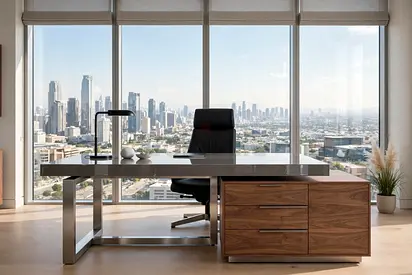 Elowen Grey Lacquer Executive Desk, Director Table – Nook