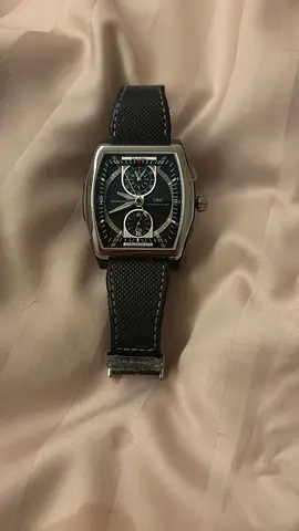 Men's rectangular chronograph wristwatch with black strap