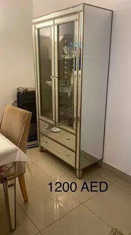 Glass Display Cabinet with Mirrored Frame - Good Condition