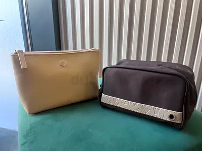 Set of 2 original Bvlgari Travel Toiletry / Makeup Bags - Beige and Brown for male and female
