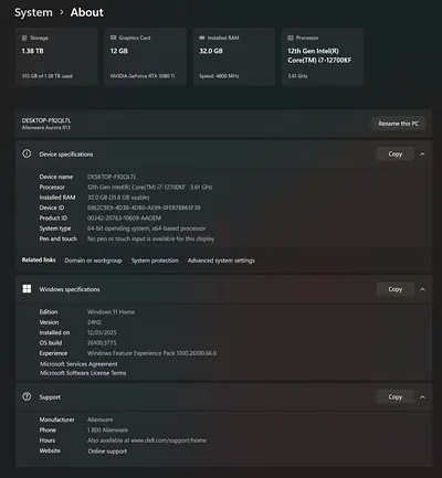 Alienware Aurora R13 Gaming PC – i7-12700KF, RTX 3080 Ti 12GB, 32GB RAM – Barely Used