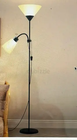 Black torchiere floor lamp with adjustable reading arm