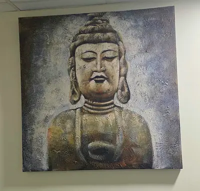 Large Textured Buddha Canvas Wall Art - Neutral Tones