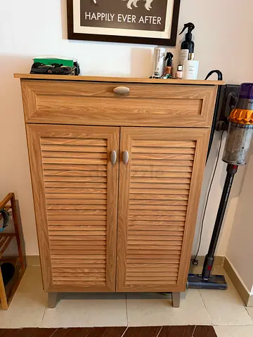 Wooden Shoe Cabinet / Small Storage Cupboard - Light Oak Finish