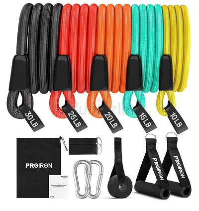 PROIRON Resistance Bands Set — 5 Resistance Tubes with Handles, Door Anchor and Carrying Case.