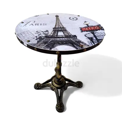 Vintage-style Round Bistro Table with Eiffel Tower Print