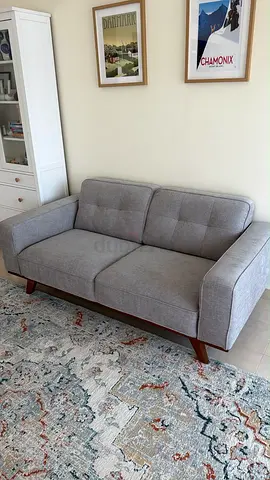 Mid-century Modern 2-Seater Grey Fabric Sofa - Good Condition