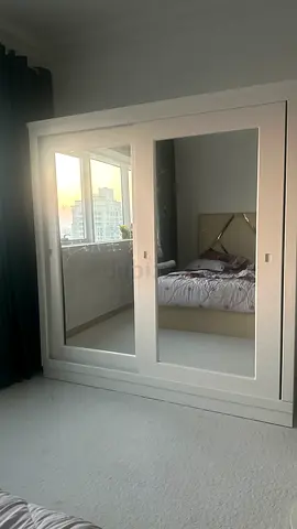 Large White Wooden Sliding Door Wardrobe with Full-Length Mirrors