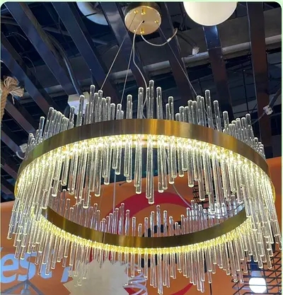 Large modern crystal ring chandelier - double ring LED pendant light