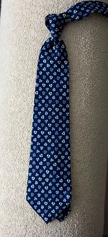 Salvatore Ferragamo Navy Blue Men's Tie with Small White Pattern - Good Condition