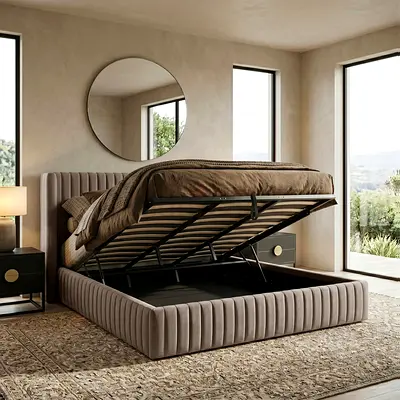 Sleek line design wingback super king hydraulic bed