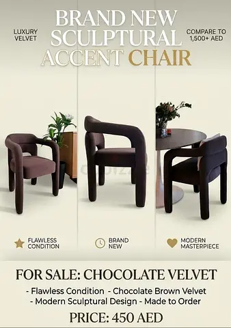 FOR SALE: NEW Sculptural Chocolate Velvet Accent/Dining Chair