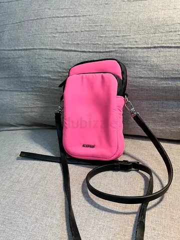 Small Pink Crossbody Bag with Adjustable Black Strap