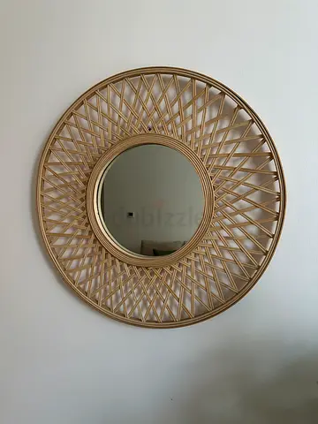 Round Woven Rattan Wall Mirror - Natural Finish