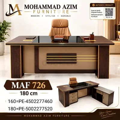 Executive Office Desk MAF 726 - 180 cm, Modern Wood & Glass Design