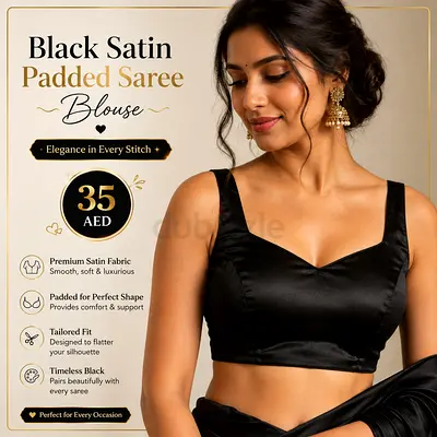 Black Satin Padded Saree Blouse