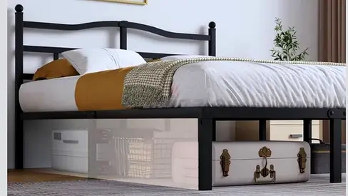 Black Metal Bed Frame with Headboard - Single/Small Double (Good Condition)