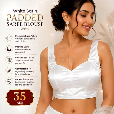 White Satin Padded Saree Blouse