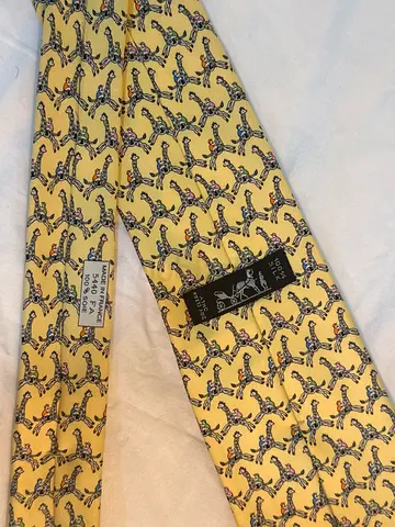 Silk Yellow Patterned Men's Tie - Made in France hermes orignal